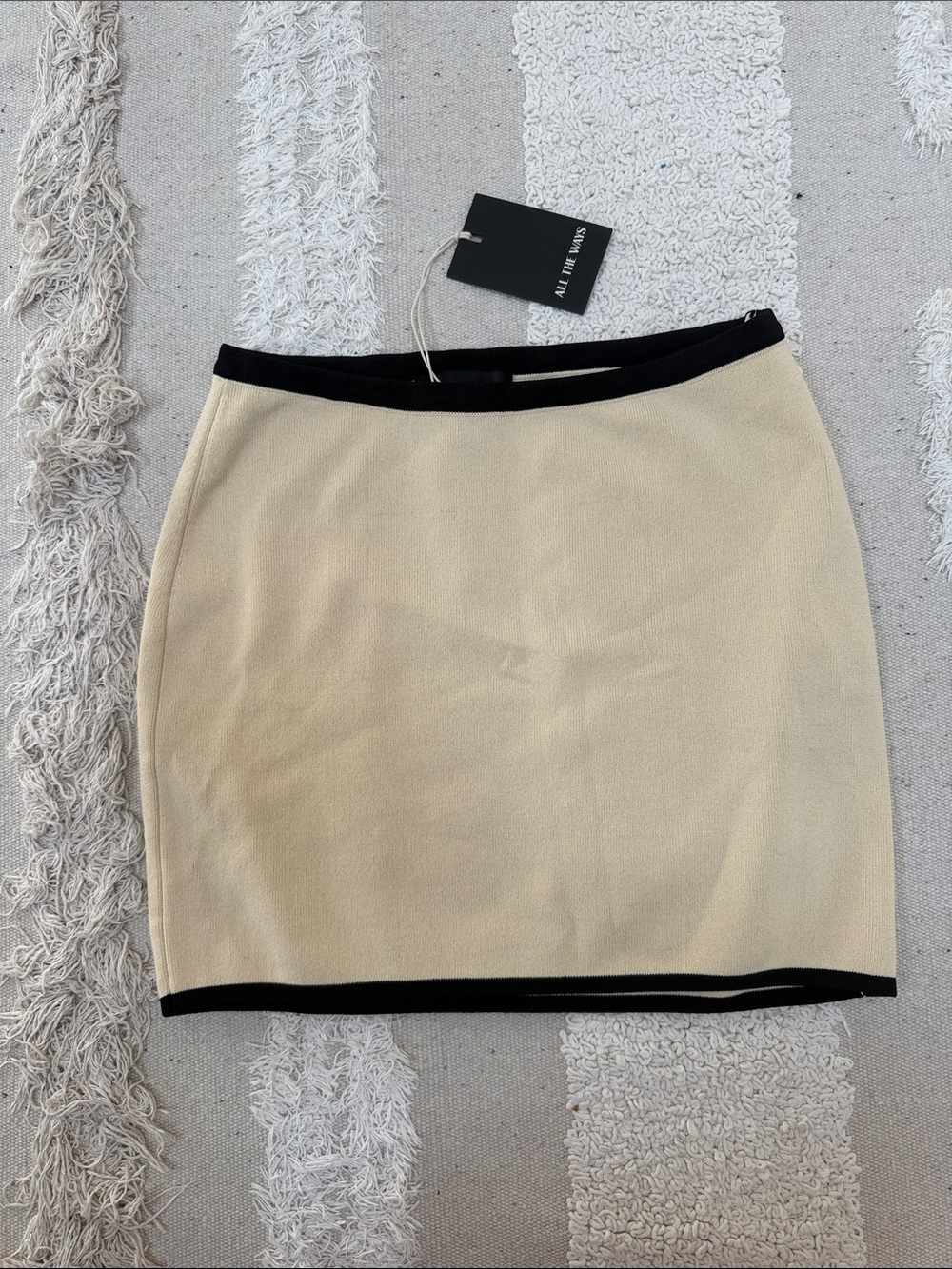 Contrast-Trim Beige Mini Skirt - All The Ways